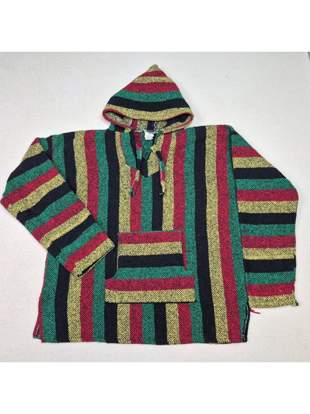 Rasta Baja Hoodie Jacket Pullover Sweater Red/Gold/Green Skater Beach Surf Sz L